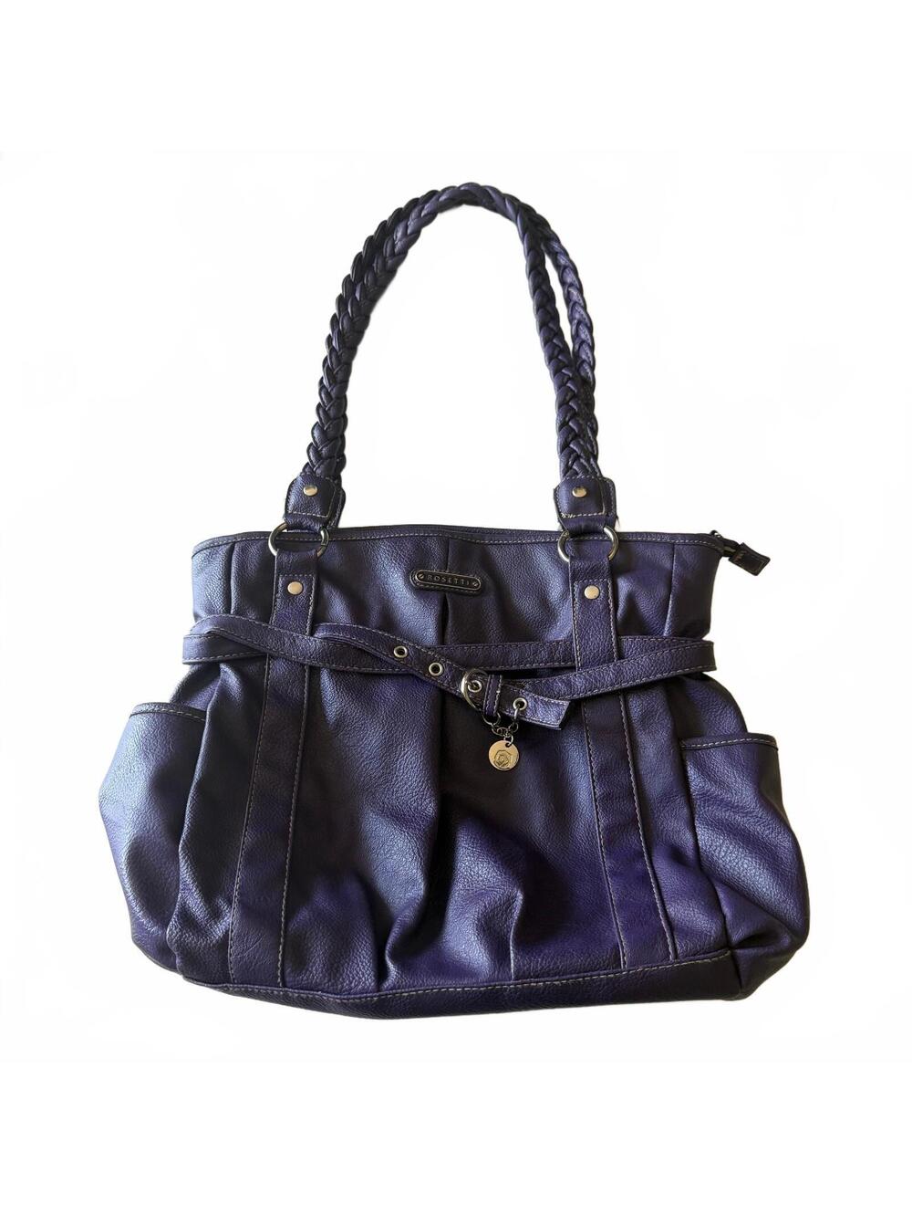 Rosetti Purple Faux Leather Satchel Tote Braided Handle Boho Y2K Purse